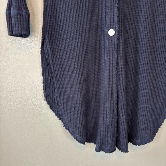 Fifteen Twenty Large Made in USA Rib Knit Raw Hem Duster Cardigan Navy Blue - Picture 2 of 5